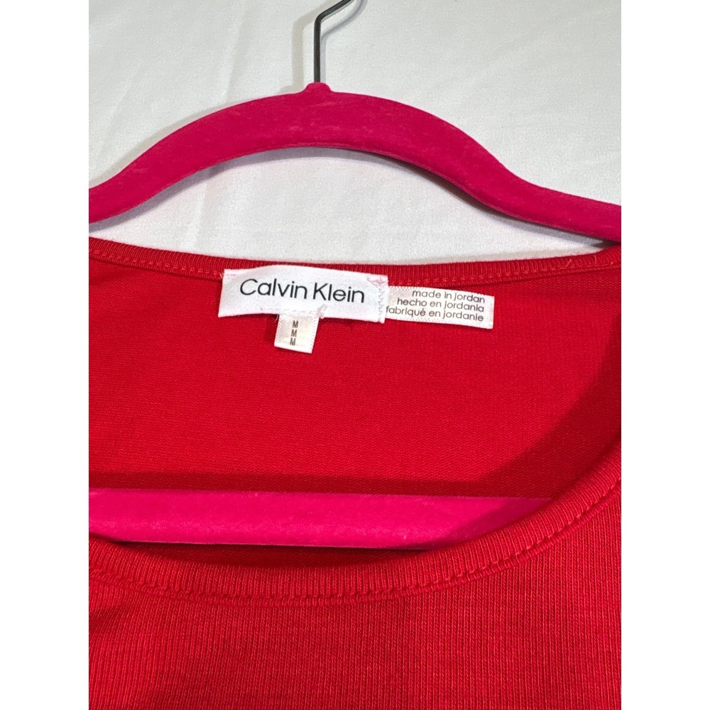 Calvin Klein Womens Red Long Sleeve Ribbed Knit Tunic Top Crew Neck Size M - Picture 5 of 5